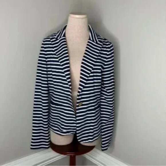 NWT Lauren Ralph Lauren Women's Ponte Knit Stripe Blazer Navy Blue White Size PL - Picture 4 of 13